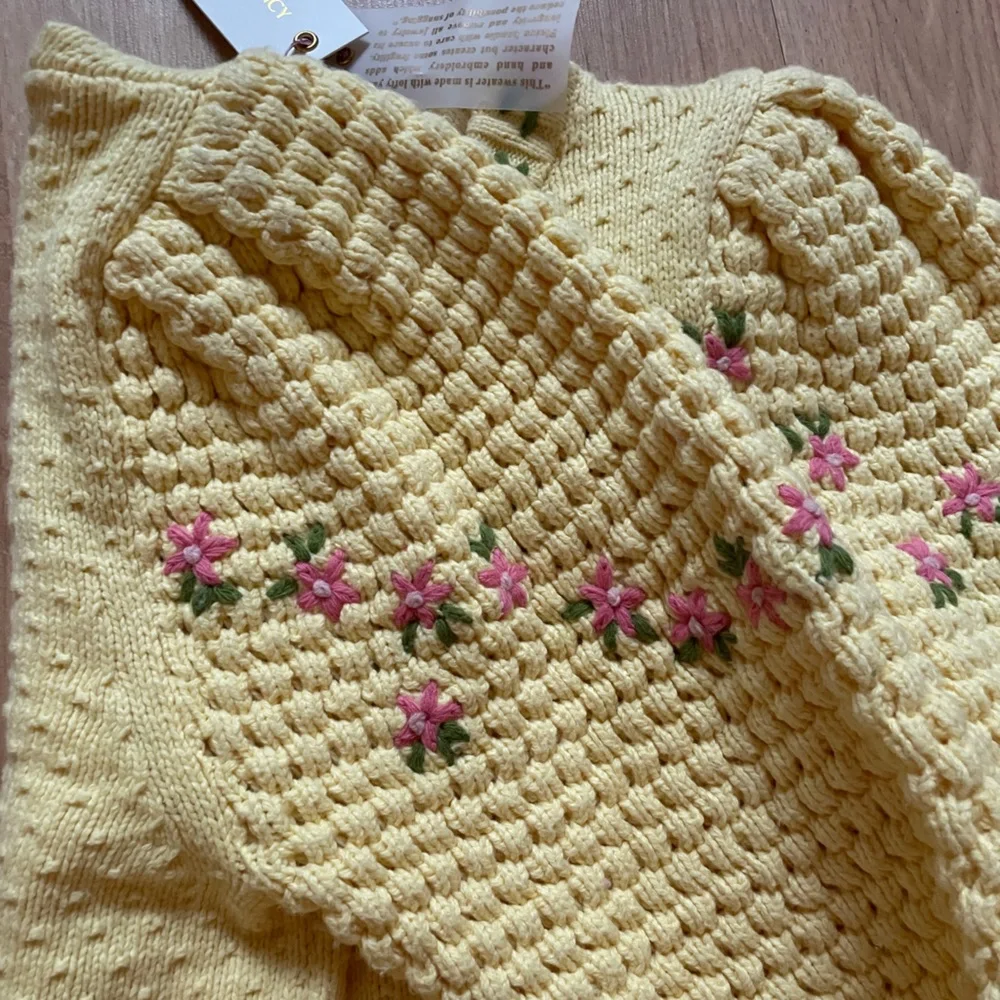 LoveShackFancy Yellow Floral Puff-Sleeve Sweater